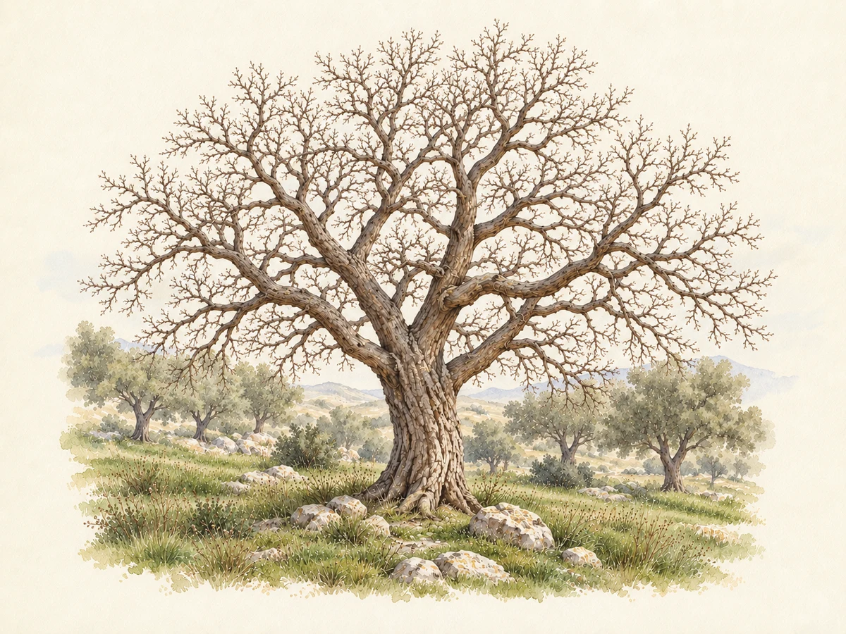 איור להמחשה של אלון התבור בחורף
